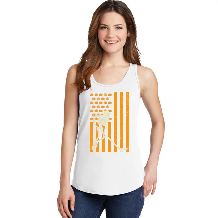 US Flag Ice Hockey Skeleton Cool Halloween Sports Patriotic Ladies Essential Tank