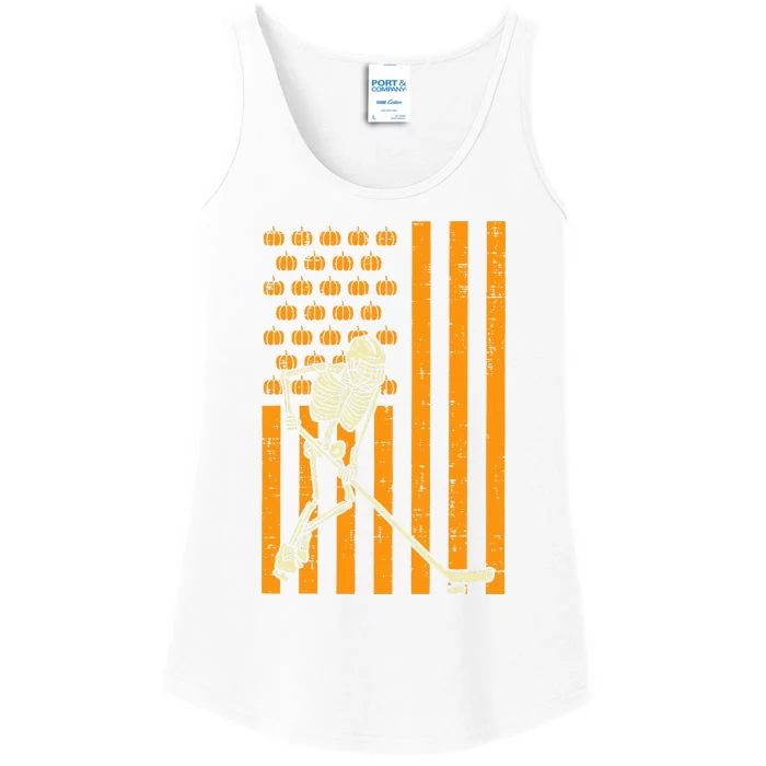 US Flag Ice Hockey Skeleton Cool Halloween Sports Patriotic Ladies Essential Tank