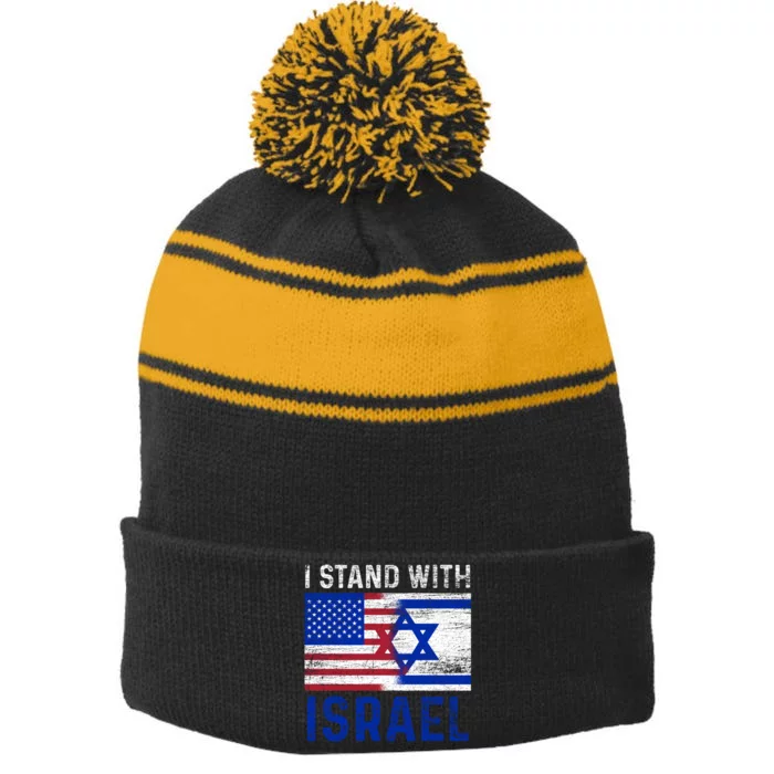 Us Flag I Stand With Israel Stripe Pom Pom Beanie