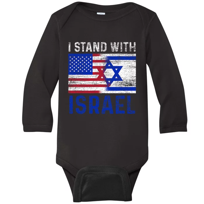 Us Flag I Stand With Israel Baby Long Sleeve Bodysuit