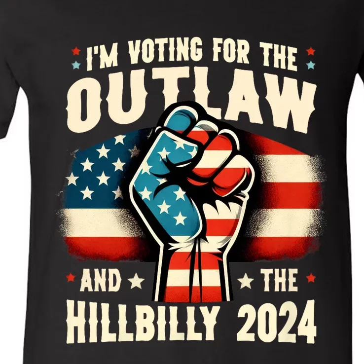 Us Flag IM Voting For The Outlaw And The Hillbilly 2024 V-Neck T-Shirt