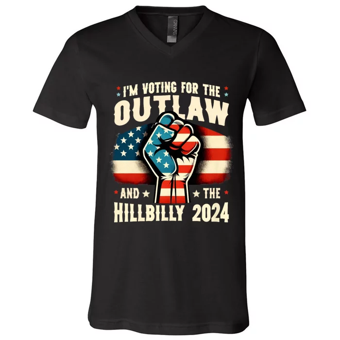 Us Flag IM Voting For The Outlaw And The Hillbilly 2024 V-Neck T-Shirt