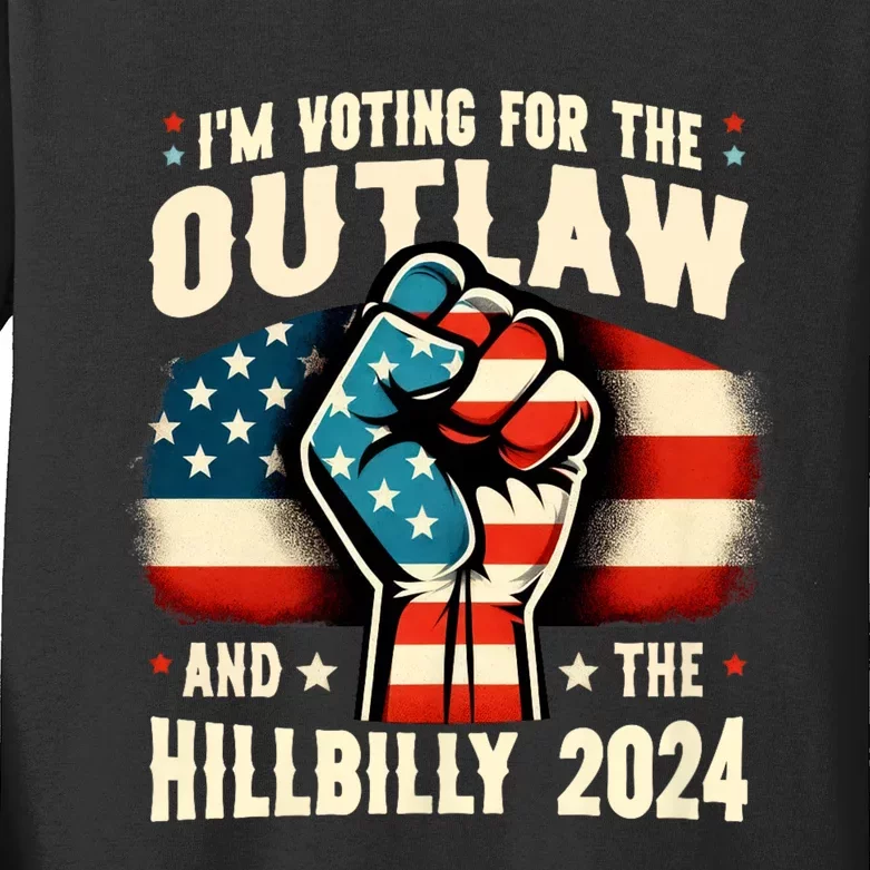 Us Flag IM Voting For The Outlaw And The Hillbilly 2024 Kids Long Sleeve Shirt