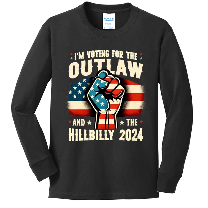 Us Flag IM Voting For The Outlaw And The Hillbilly 2024 Kids Long Sleeve Shirt