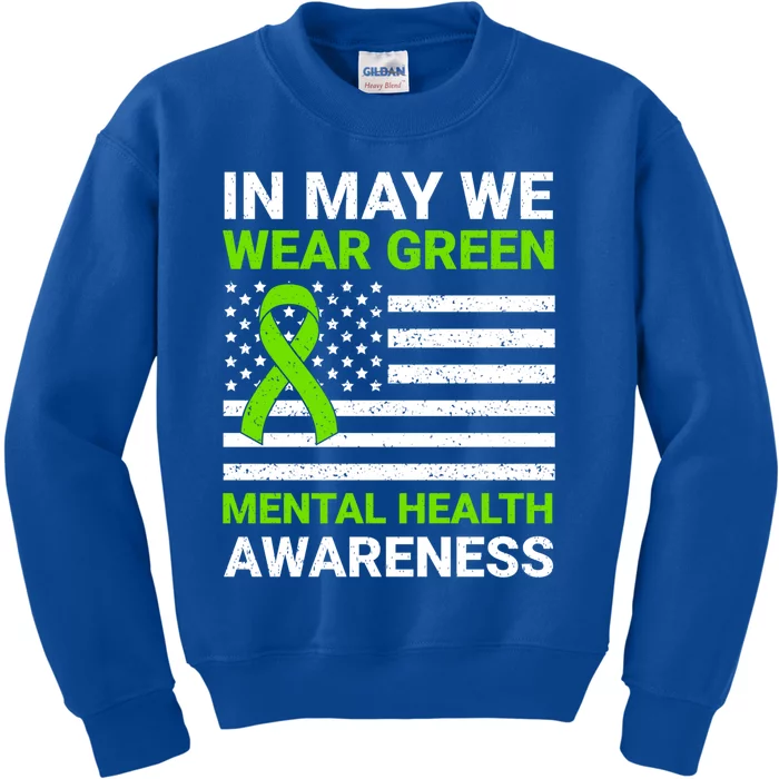 Usa Flag In May We Wear Green Tal Health Awareness Gift Kids Sweatshirt