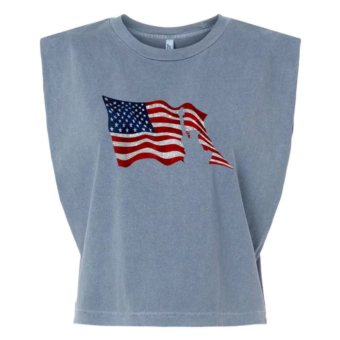 USA Flag Independence Day Statue Of Liberty 4th Of July Garment-Dyed Women's Muscle Tee