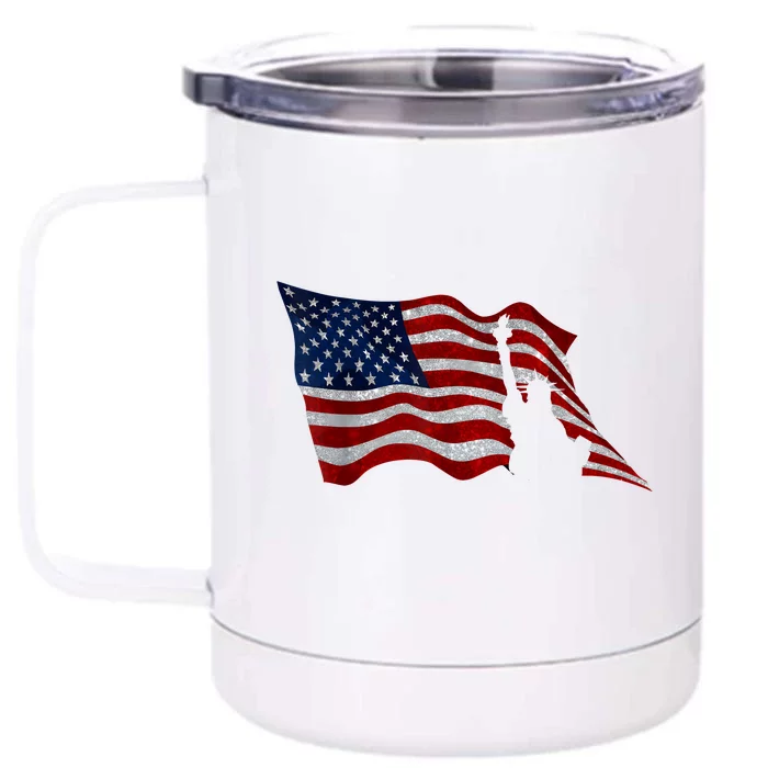 USA Flag Independence Day Statue Of Liberty 4th Of July Front & Back 12oz Stainless Steel Tumbler Cup