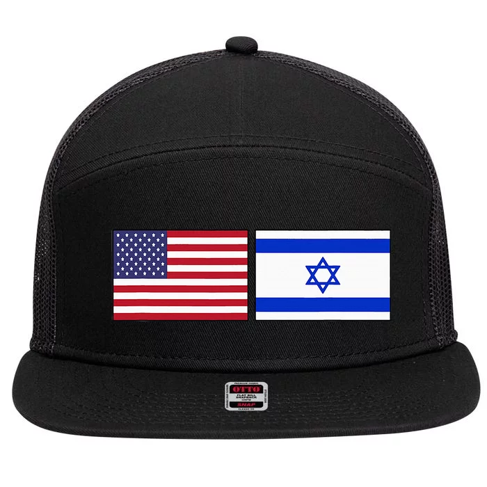 Usa Flag Israel Flag Jewish American Design 7 Panel Mesh Trucker Snapback Hat