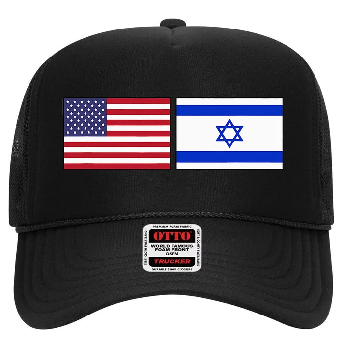 Usa Flag Israel Flag Jewish American Design High Crown Mesh Trucker Hat