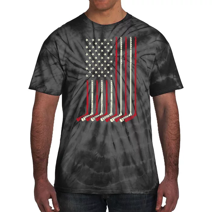 Us Flag Ice Hockey Vintage Patriotic Player Tie-Dye T-Shirt