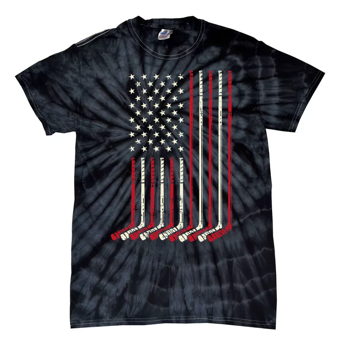 Us Flag Ice Hockey Vintage Patriotic Player Tie-Dye T-Shirt