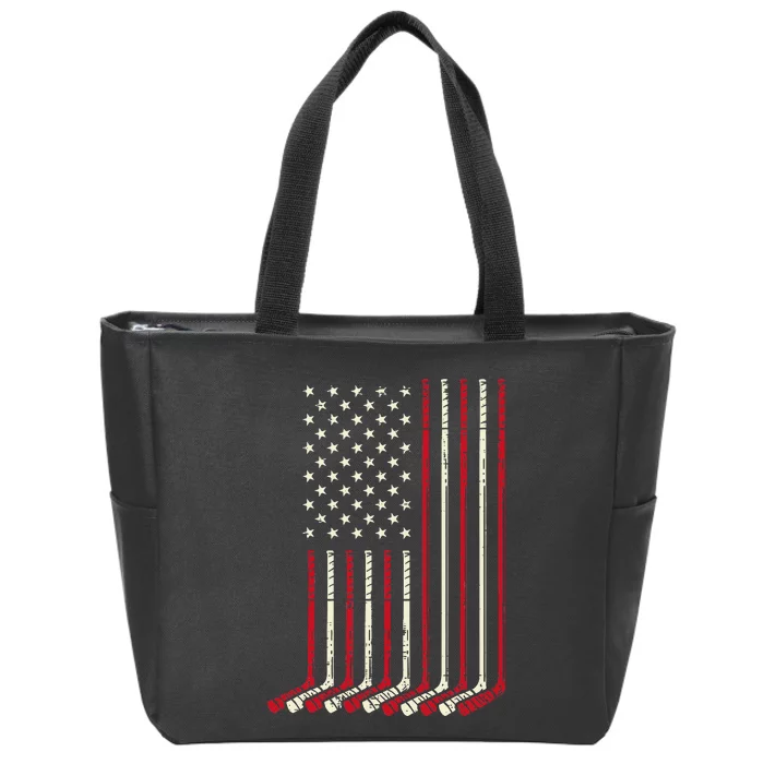 Us Flag Ice Hockey Vintage Patriotic Player Zip Tote Bag