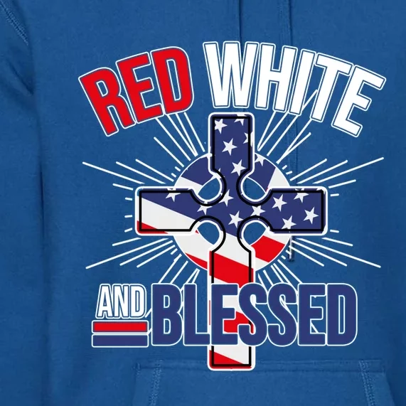 Us Flag Jesus Cross Red White Blessed Christian Patriots Gift Premium Hoodie