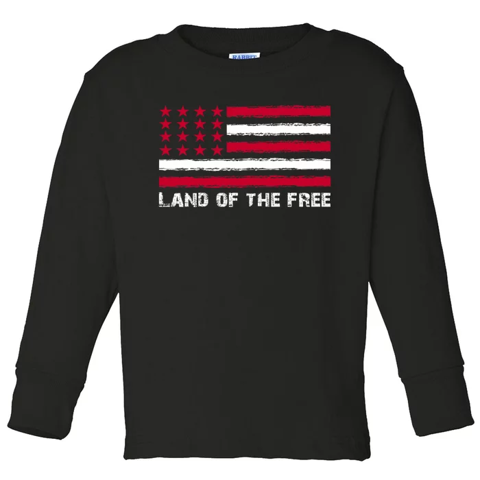 Us Flag Land Of The Free America 4th Of July Toddler Long Sleeve Shirt