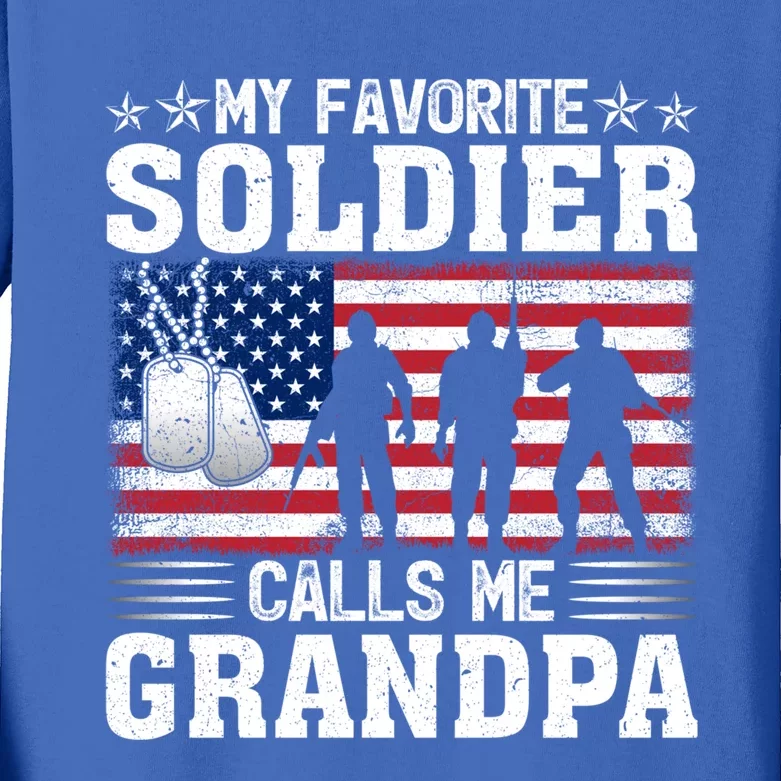 Usa Flag My Soldier Calls Me Grandpa Army Father's Day Gift Kids Long Sleeve Shirt