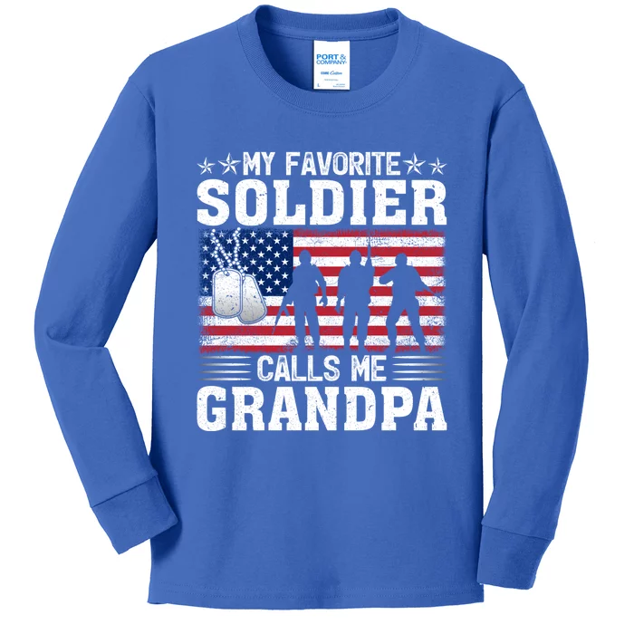 Usa Flag My Soldier Calls Me Grandpa Army Father's Day Gift Kids Long Sleeve Shirt