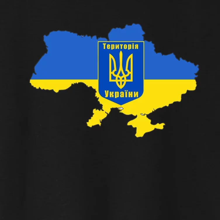 Ukrainian Flag Map Emblem Women's Crop Top Tee