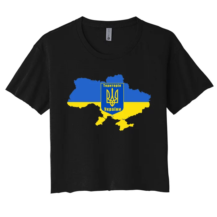 Ukrainian Flag Map Emblem Women's Crop Top Tee