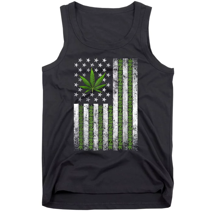 Usa Flag Marijuana Funny Weed Leaf Flag Cannabis Stoner 420 Tank Top