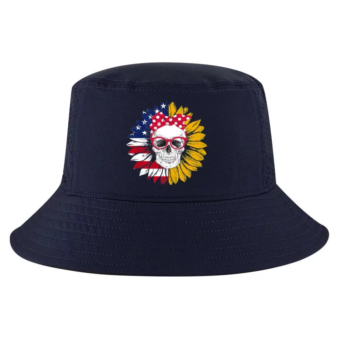 Usa Flag Messy Bun Skull Mom 4th Of July Sunflower Great Gift Cool Comfort Performance Bucket Hat