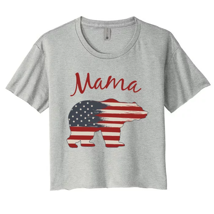 Usa Flag Mama Bear American Mom July 4 Patriotic Election Gift Women's Crop Top Tee