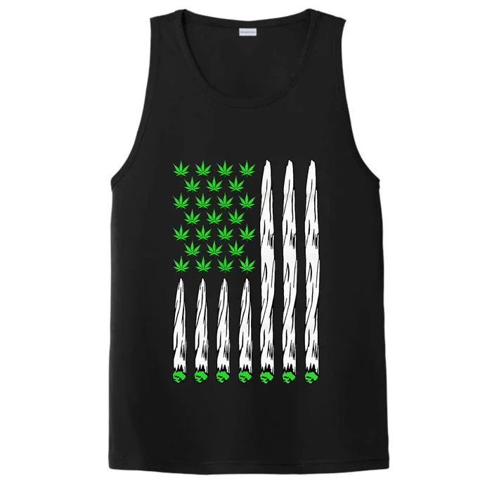 USA Flag Marijuana Funny Weed Leaf Flag Cannabis 4th Of July Performance Tank