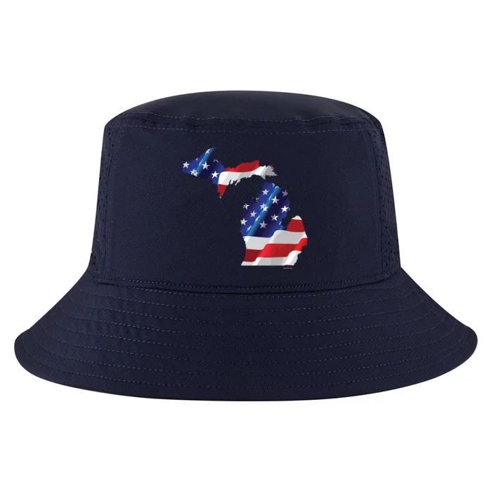 Us Flag Michigan Map Patriotic Great Lakes Gift Cool Comfort Performance Bucket Hat