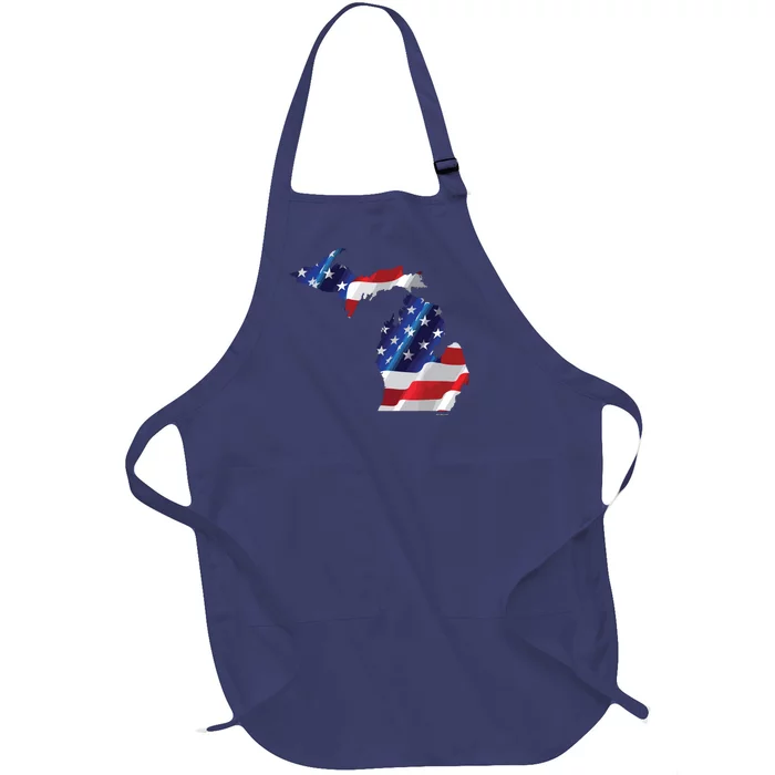 Us Flag Michigan Map Patriotic Great Lakes Gift Full-Length Apron With Pocket