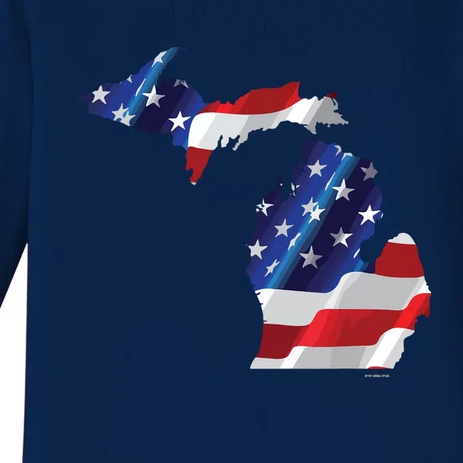 Us Flag Michigan Map Patriotic Great Lakes Gift Baby Long Sleeve Bodysuit