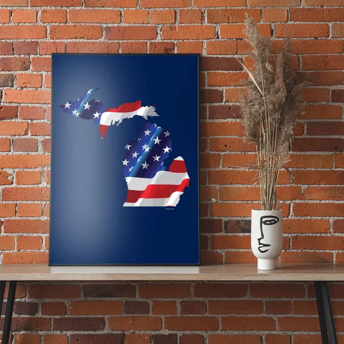 Us Flag Michigan Map Patriotic Great Lakes Gift Poster