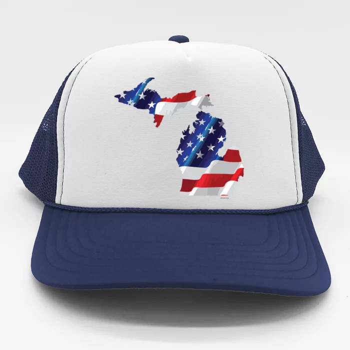 Us Flag Michigan Map Patriotic Great Lakes Gift Trucker Hat