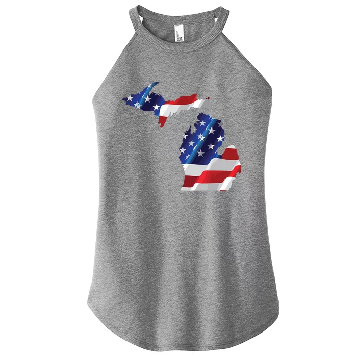 Us Flag Michigan Map Patriotic Great Lakes Gift Women’s Perfect Tri Rocker Tank