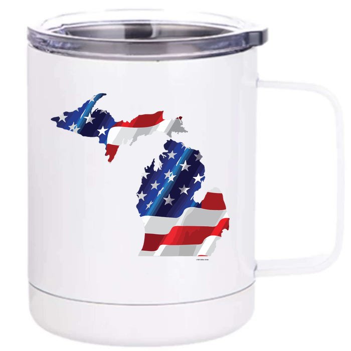 Us Flag Michigan Map Patriotic Great Lakes Gift Front & Back 12oz Stainless Steel Tumbler Cup