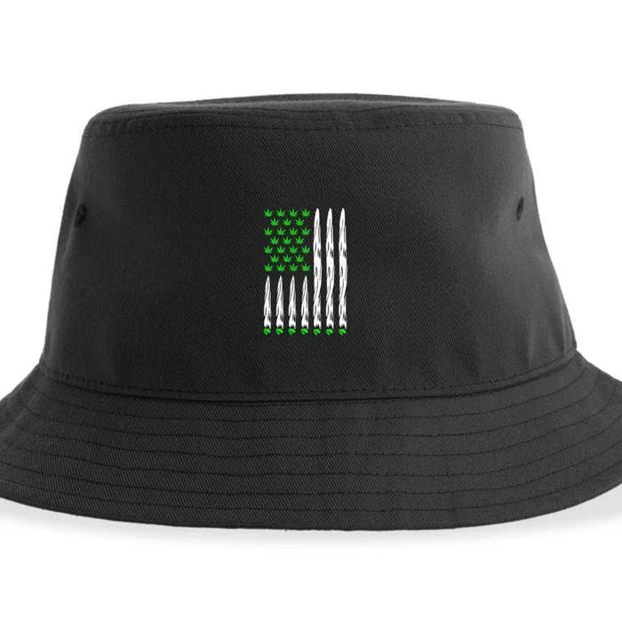 USA Flag Marijuana Funny Weed Leaf Flag Cannabis 4th Of July Sustainable Bucket Hat