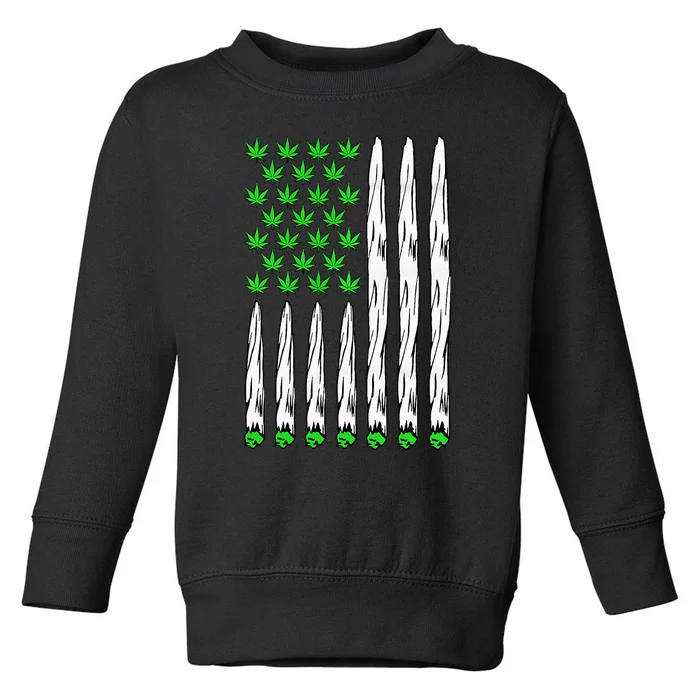 USA Flag Marijuana Funny Weed Leaf Flag Cannabis 4th Of July Toddler Sweatshirt