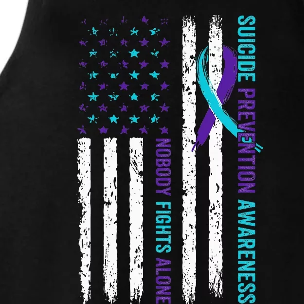 USA Flag Nobody Fights Alone Suicide Prevention Awareness Ladies Tri-Blend Wicking Tank