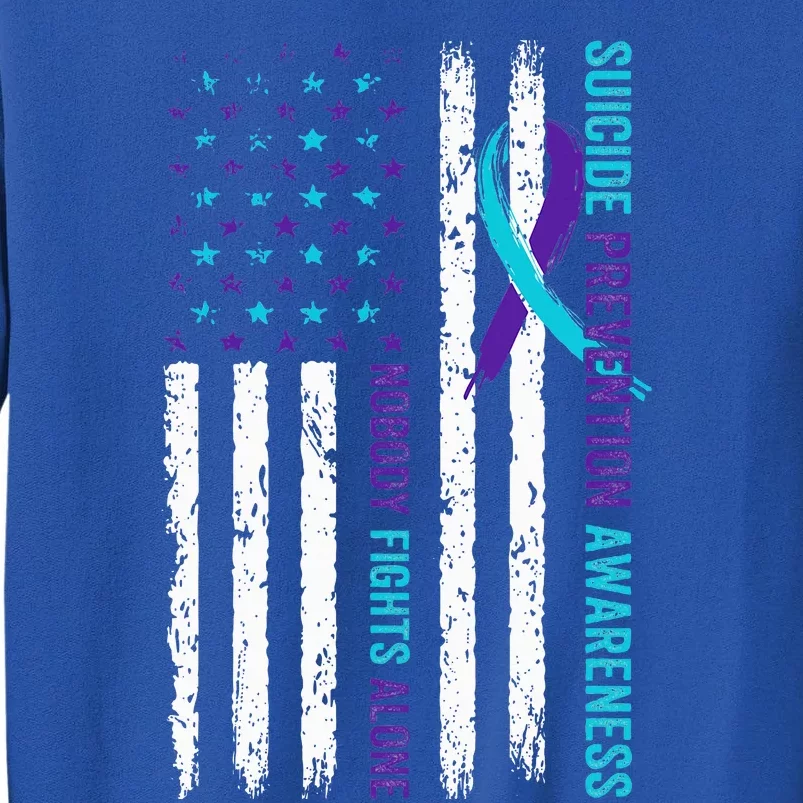 USA Flag Nobody Fights Alone Suicide Prevention Awareness Tall Sweatshirt