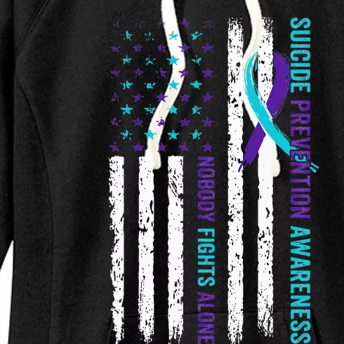 USA Flag Nobody Fights Alone Suicide Prevention Awareness Women's Fleece Hoodie