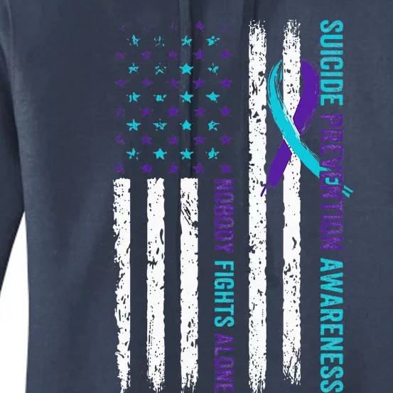 USA Flag Nobody Fights Alone Suicide Prevention Awareness Women's Pullover Hoodie