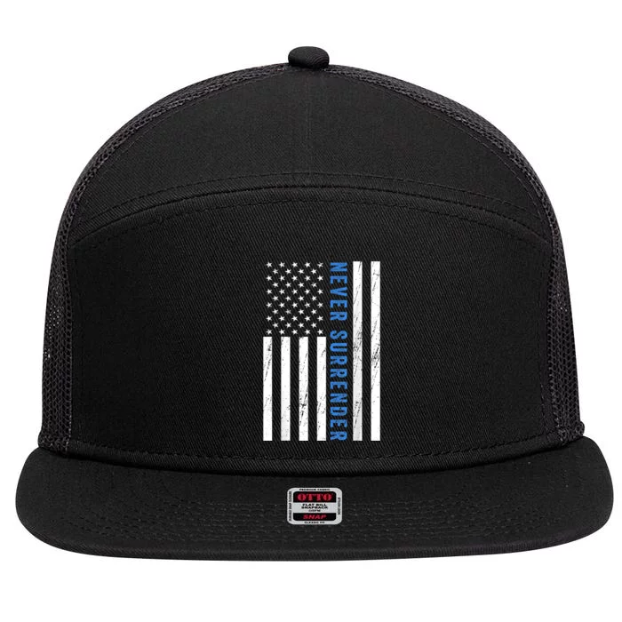 US Flag Never Surrender Merch 7 Panel Mesh Trucker Snapback Hat