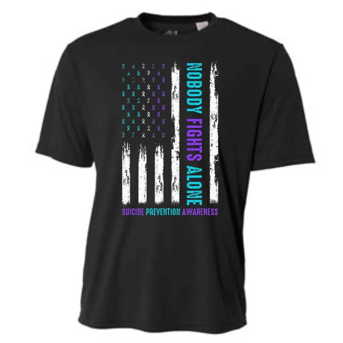 Usa Flag Nobody Fights Alone Suicide Prevention Awareness Cooling Performance Crew T-Shirt