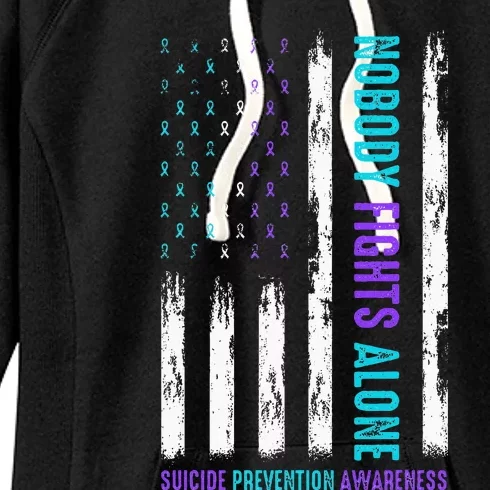 Usa Flag Nobody Fights Alone Suicide Prevention Awareness Women's Fleece Hoodie