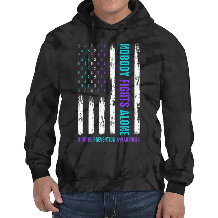 Usa Flag Nobody Fights Alone Suicide Prevention Awareness Tie Dye Hoodie