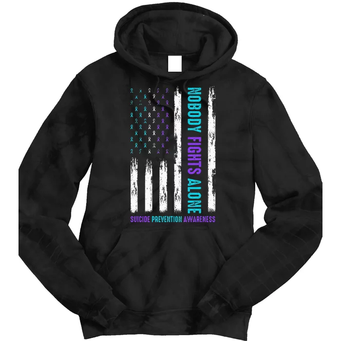 Usa Flag Nobody Fights Alone Suicide Prevention Awareness Tie Dye Hoodie