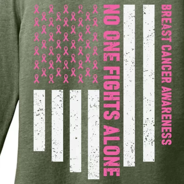 USA Flag No One Fight Alone Breast Caner Awareness Womens CVC Long Sleeve Shirt