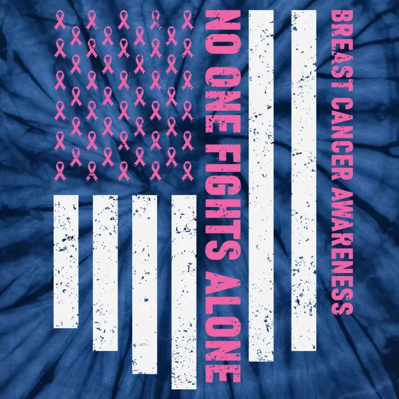 USA Flag No One Fight Alone Breast Caner Awareness Tie-Dye T-Shirt