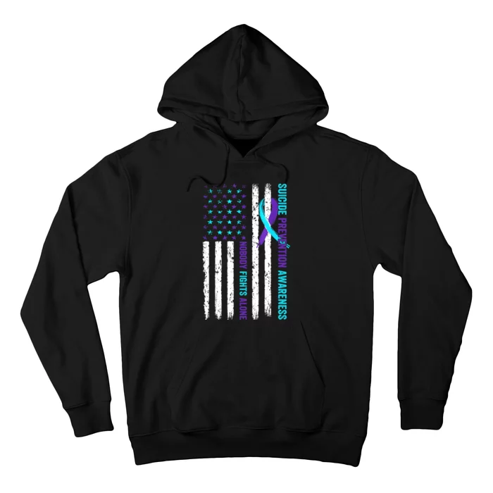 USA Flag Nobody Fights Alone Suicide Prevention Awareness Hoodie