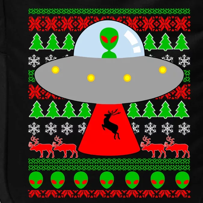 UFO Alien Abducting Reindeer Ugly Christmas Sweater Design Impact Tech Backpack