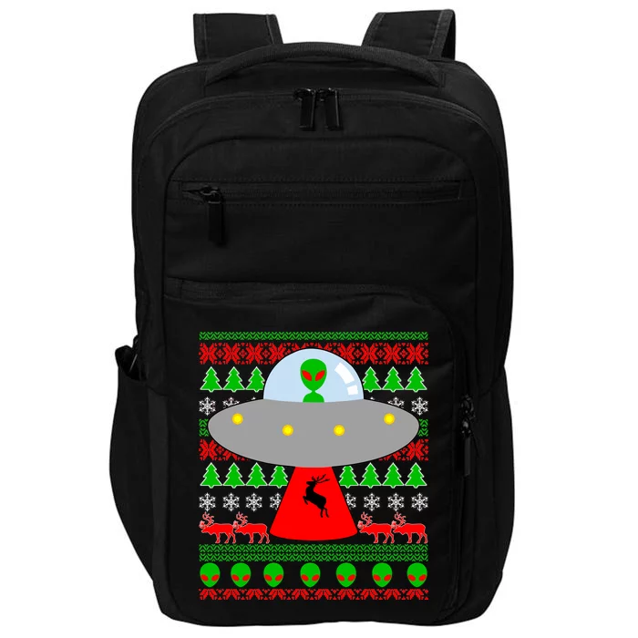 UFO Alien Abducting Reindeer Ugly Christmas Sweater Design Impact Tech Backpack