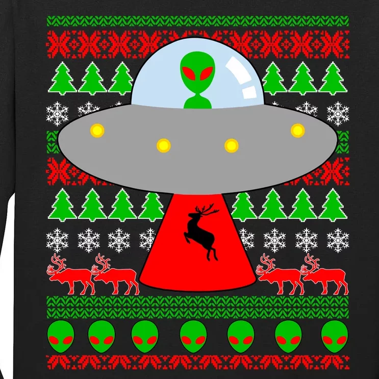 UFO Alien Abducting Reindeer Ugly Christmas Sweater Design Tall Long Sleeve T-Shirt